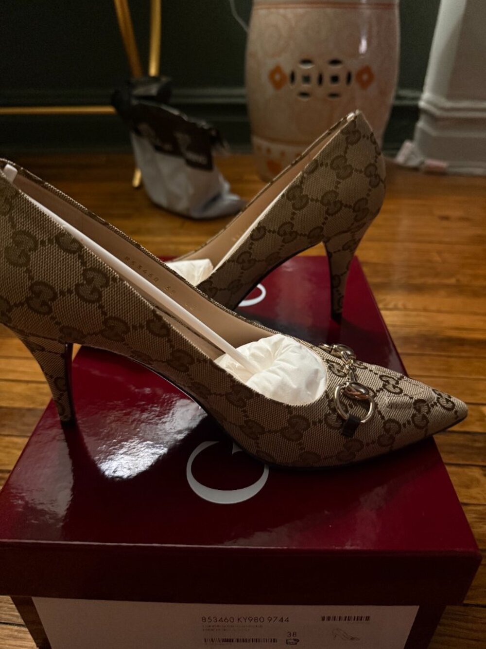 Gucci Erin 85MM Horsebit GG Canvas Pumps - Picture 6 of 14